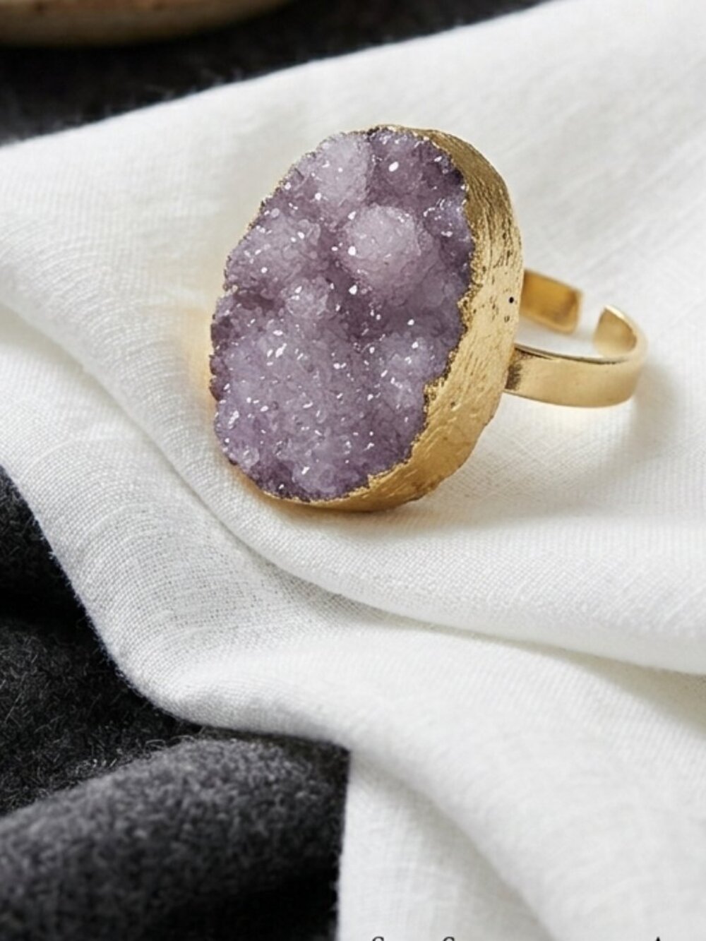 Soft Surrounding Amethyst natural druzy quartz ring